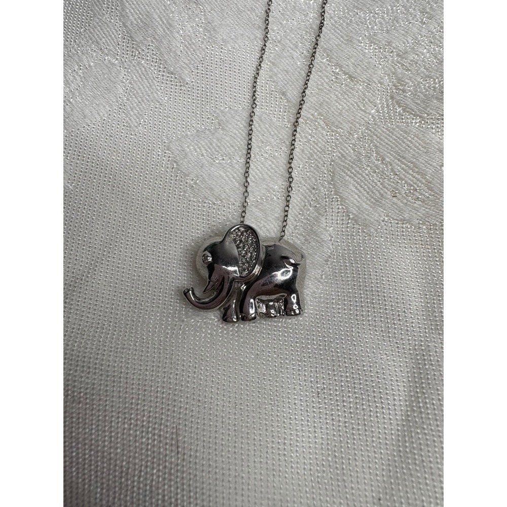 Silver tone Elephant Necklace Paved with Stones and Dainty Chain